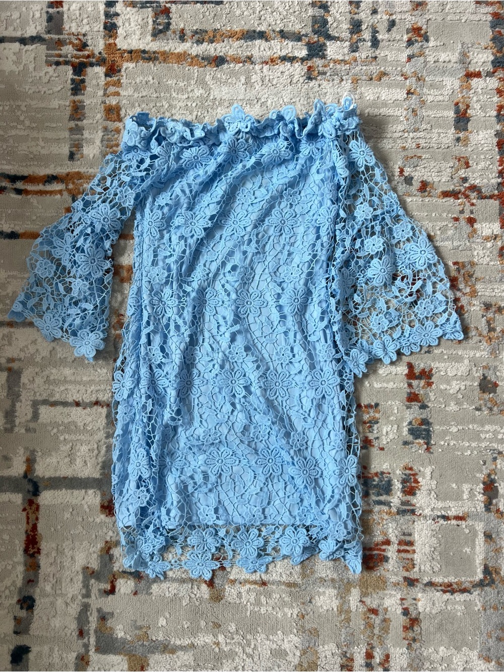 Auxo Collection Light Blue Floral Lace Midi Dress
